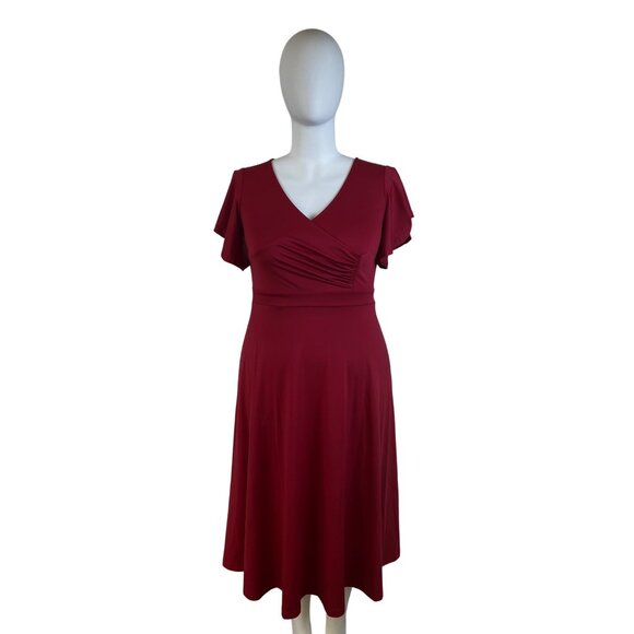 Dokotoo Women’s Red V-Neck Short Sleeve Flared Midi Dress Sz XL - New - Picture 1 of 10